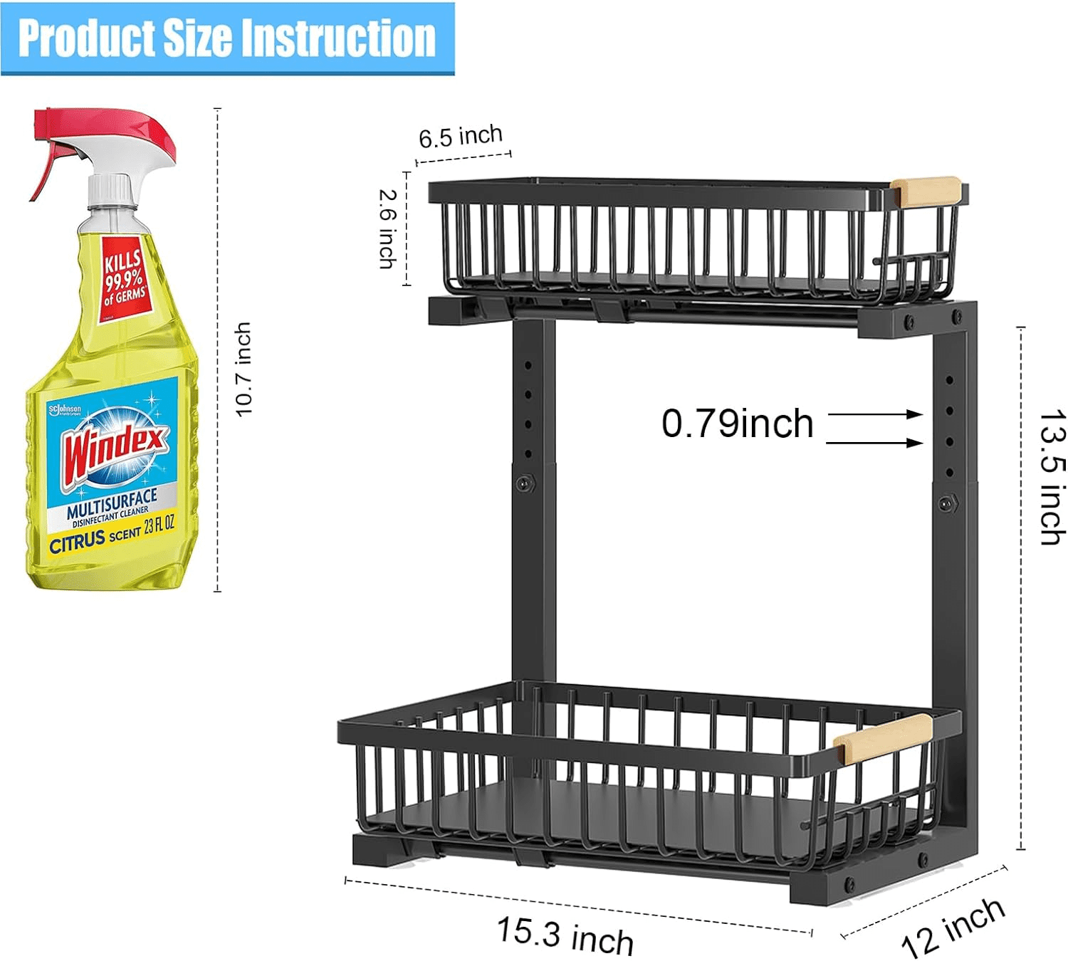 Under Sink Organizer, Height Adjustable Under Sink Organizers and Storage, 2 Tier Pull Out Drawer Cabinet Organizer for Kitchen Bathroom Pantry Closet Organi