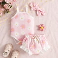 thumbnail image 2 of TZEWGL Outfit Sets For Child Fashion Sleeveless Ruffles Ribbed Romper Bodysuit Prints Shorts With Headbands 3Pcs For Kids size 6-12M, 2 of 8