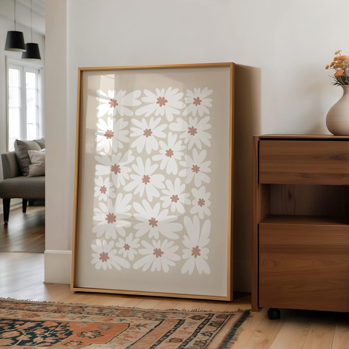 White Daisies Spring Minimalist Floral Style Wall Art Print Seasonal Living Room And Home Decor
