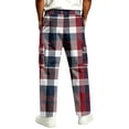 thumbnail image 2 of UDAUDU Cargo Pants for Men Plaid Hiking Loose Fit Drawstring Elastic Waist Wide Leg Trousers Outdoor Workout Hiking Relaxed Fit Joggers with Pockets Red 2XL, 2 of 4