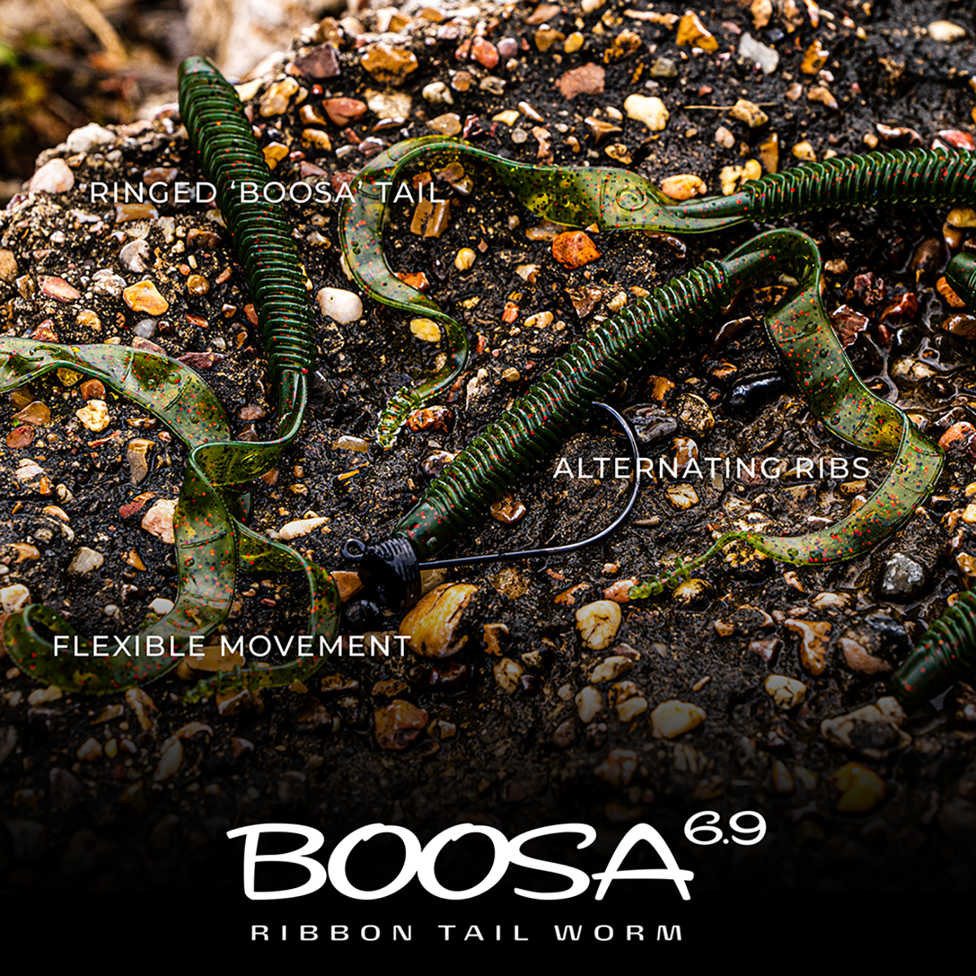 (2 pack) 6th Sense Boosa 9.6 in Ribbon Tail Worm, High–Action Soft Plastic Bass Bait