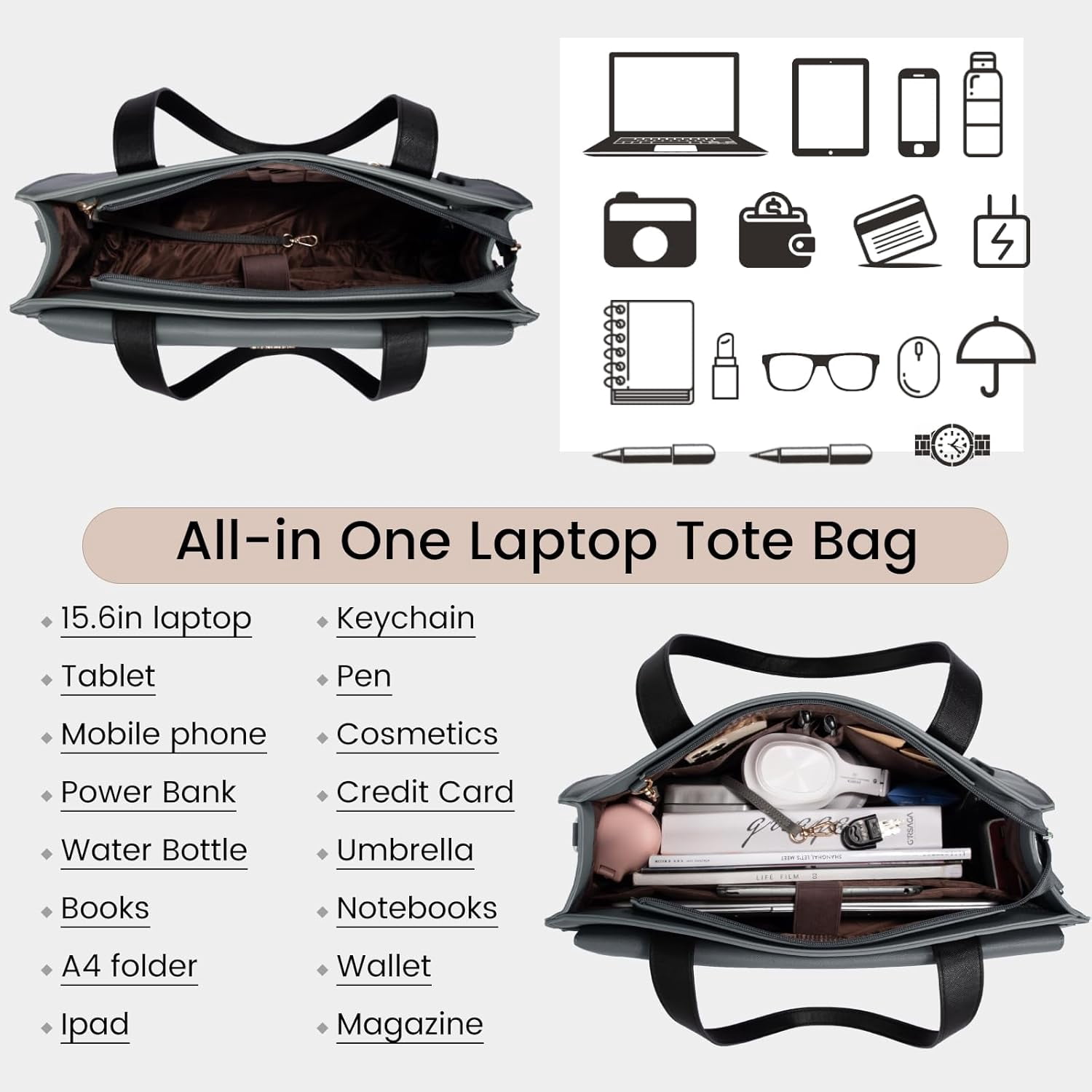 LOVEVOOK Laptop Bag for Women 15.6 Inch Tote Work Professional Leather Computer Briefcase Waterproof Handbag Shoulder Large Capacity Business Teacher Office Crossbody Purse