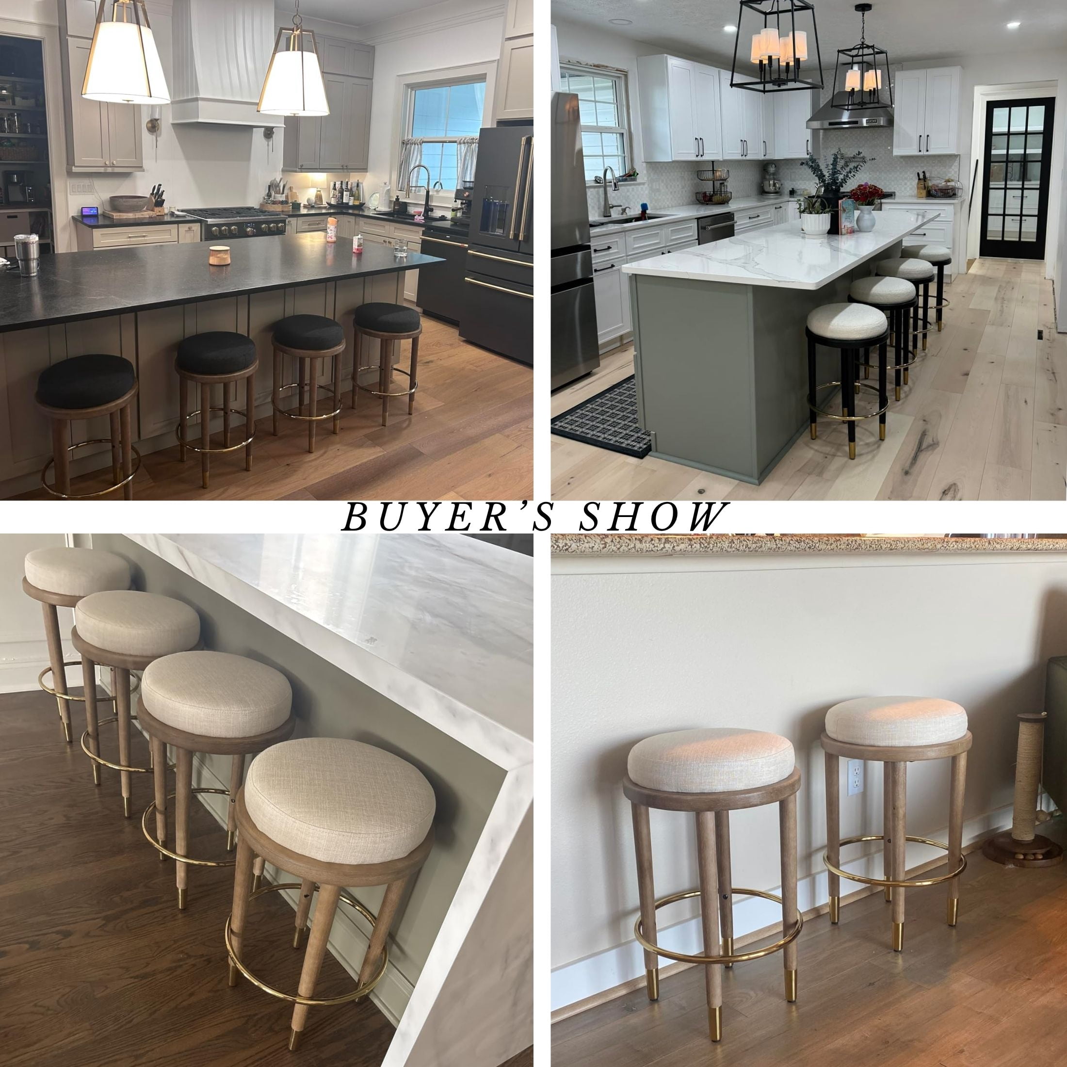 Guyou 26" Backless Counter Height Bar Stool Set of 2, Modern Round Linen Upholstered Stools, Farmhouse Wooden Kitchen Island Chairs for Restaurant Kitchen Bistro, Charcoal
