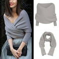 thumbnail image 2 of Xfvqtps Knitted Shawl Wrap Top for Women Cross V Neck Knitting Solid Color Pullover Warm Fall Winter Sweater Shawl Gray, 2 of 5