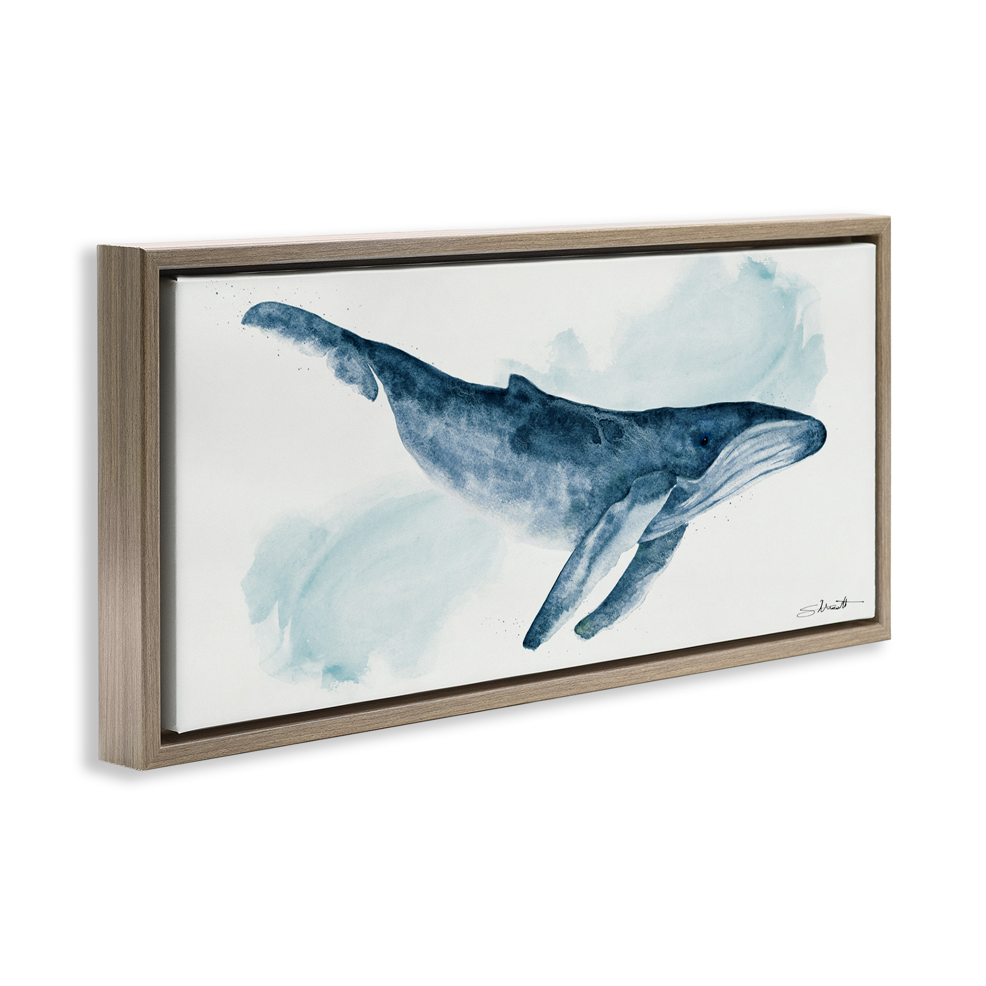 Stupell Industries Nautical Humpback Whale Animals & Insects Painting Brown Floater Framed Canvas Art Print Wall Art, 31 x 14