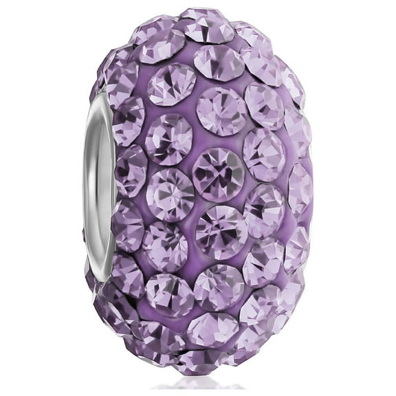 Bling Jewelry Womens Solid Color Pave Crystal Bead Charm for European Bracelet Sterling Silver Core