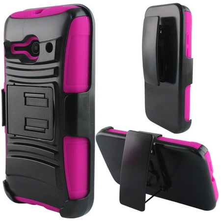 For Alcatel One Touch Evolve 2 4037T (T-Mobile) - Heavy Duty Armor Style 2 Case w/ Holster - Pink/Black AM2H