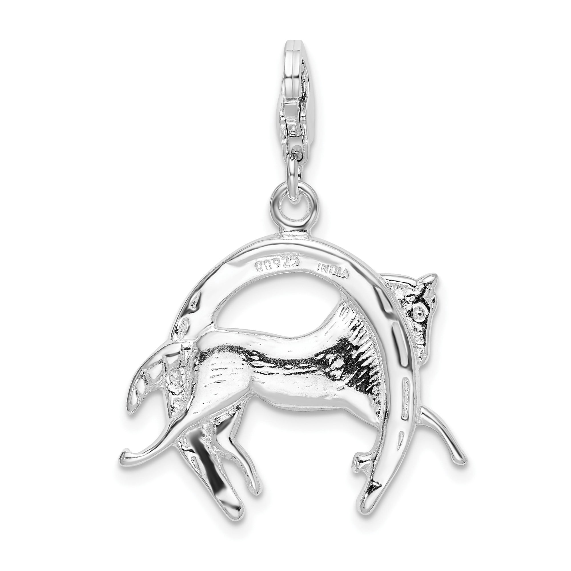 Sterling Silver Galloping Horse Pendant with Horseshoe for Women, Western Style Equestrian Charm Symbolizing Strength Freedom and Luck, Necklace or Bracelet Jewelry