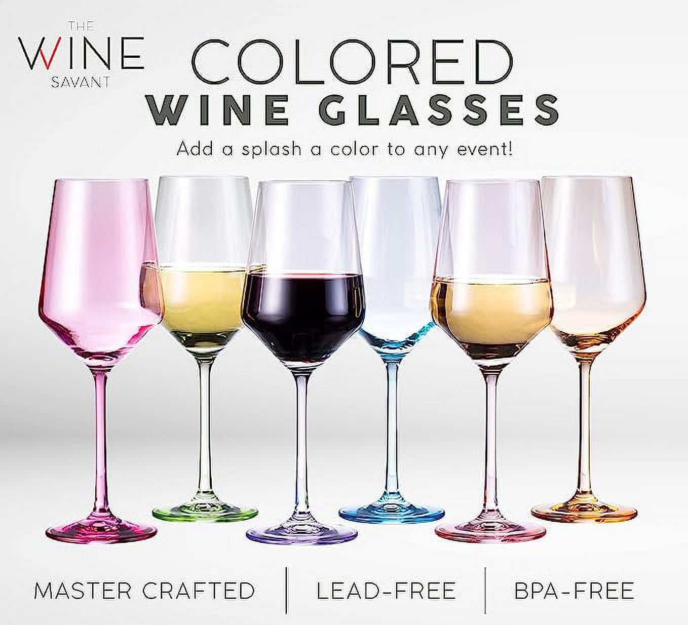 Colored Wine Glass Set, Large 12 oz Glasses Set of 6, Unique Italian Style  Tall Stemmed for White & …See more Colored Wine Glass Set, Large 12 oz