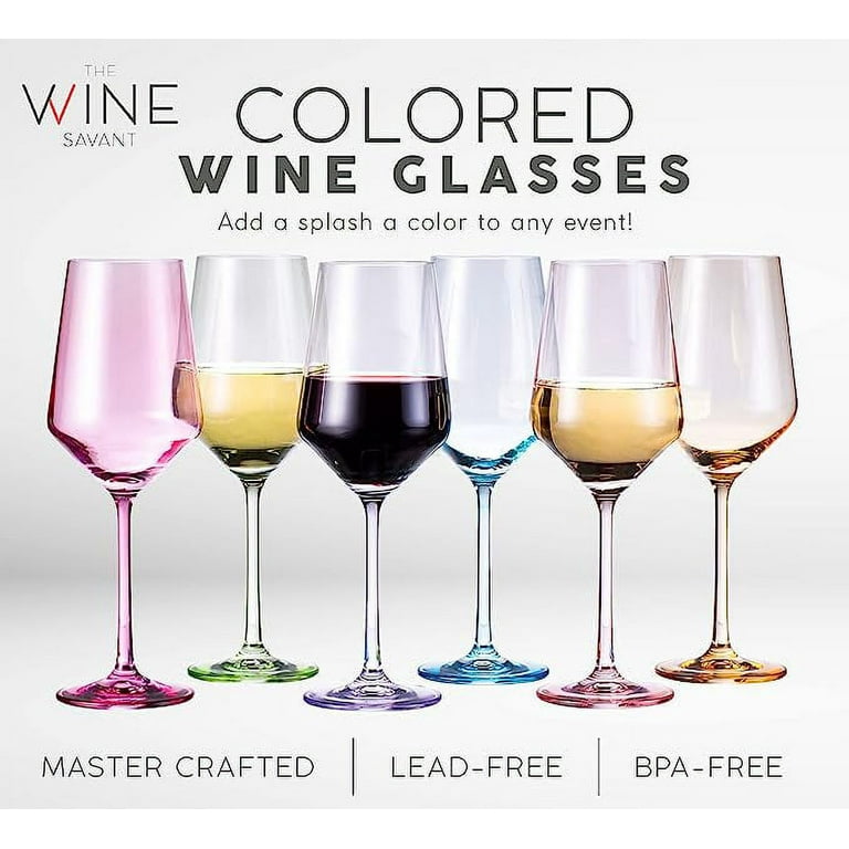 Colored Wine Glass Set, Large 12 oz Glasses Set of 6, Unique Italian Style  Tall Stemmed for White& Red Wine, Water, Margarita Glasses, Color Tumbler,  Gifts, Viral Beautiful Glassware (Stemmed) 