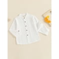 thumbnail image 5 of BemeyourBBs Kids Toddler Baby Boy Cotton Linen Dress Shirt Boys Long Sleeve Button Down Shirts Mandarin Collar Henley Shirts with One Pocket 3 4 5 6 7 8 Years, 5 of 9