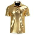 thumbnail image 4 of MIXUE Polo Shirts For Men Summer Solid Color Bronzed Lapel Button Down Short Sleeve Loose Fashion Tee Shirts Streetwear,Gold,M, 4 of 4