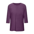 thumbnail image 5 of 3/4 Sleeve Tops for Women Plus Size Casual Crew Neck Solid Color Ladies Round Neck Fashion Loose Blouse, 5 of 6
