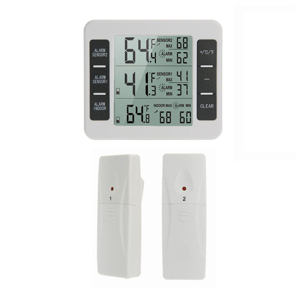 Indoor Outdoor Wireless Digital Freezer Alarm Thermometer Fridge Home 1-2 Sensor