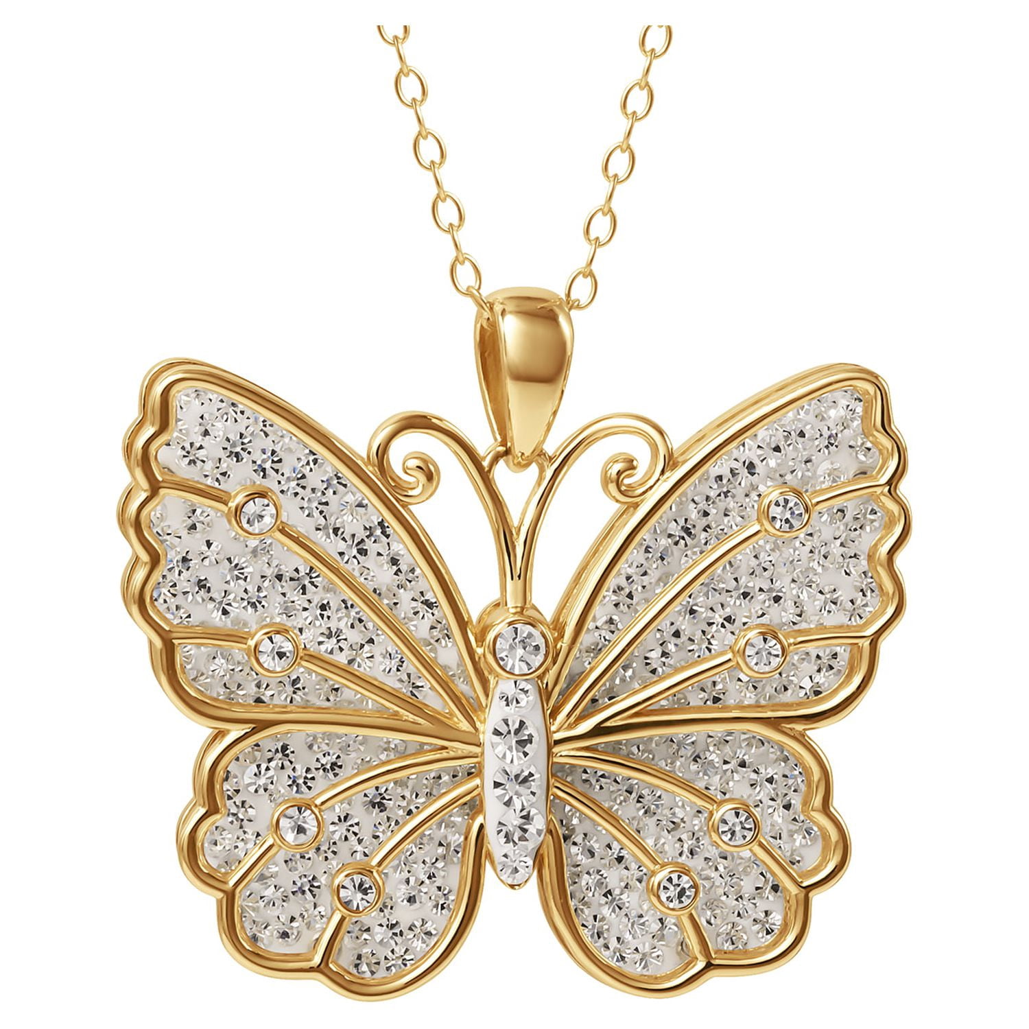 Brilliance Fine Jewelry Crystal Butterfly Gold-Tone Sterling Silver Pendant Necklace