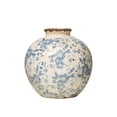 thumbnail image 3 of Creative Co-Op Df2720 Jarrón Con Diseño Floral De Terracota De 8 Pulgadas De Alto Y Acabado Craquelado, Color Azul, 3 of 7