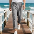 thumbnail image 7 of Men's Cotton Linen Pants Elastic Waist Drawstring Casual Trouser Lightweight Straight-Legs Loose Beach Pants, 7 of 7