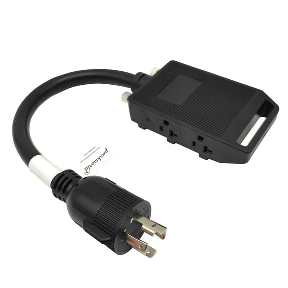 Parkworld 64866 NEMA L14-30P to 5-20R (T-Balde 5-15R) Adapter Cord with 24amp Circuit Breaker, Generator 4-Prong 30A Plug to 4 of Household Regular 3-Prong 15A Outlet