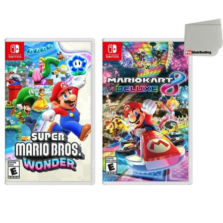 Super Mario Bros Wonder and Mario Kart 8 Two Game Bundle - Nintendo Switch with Screen Cleaning Cloth