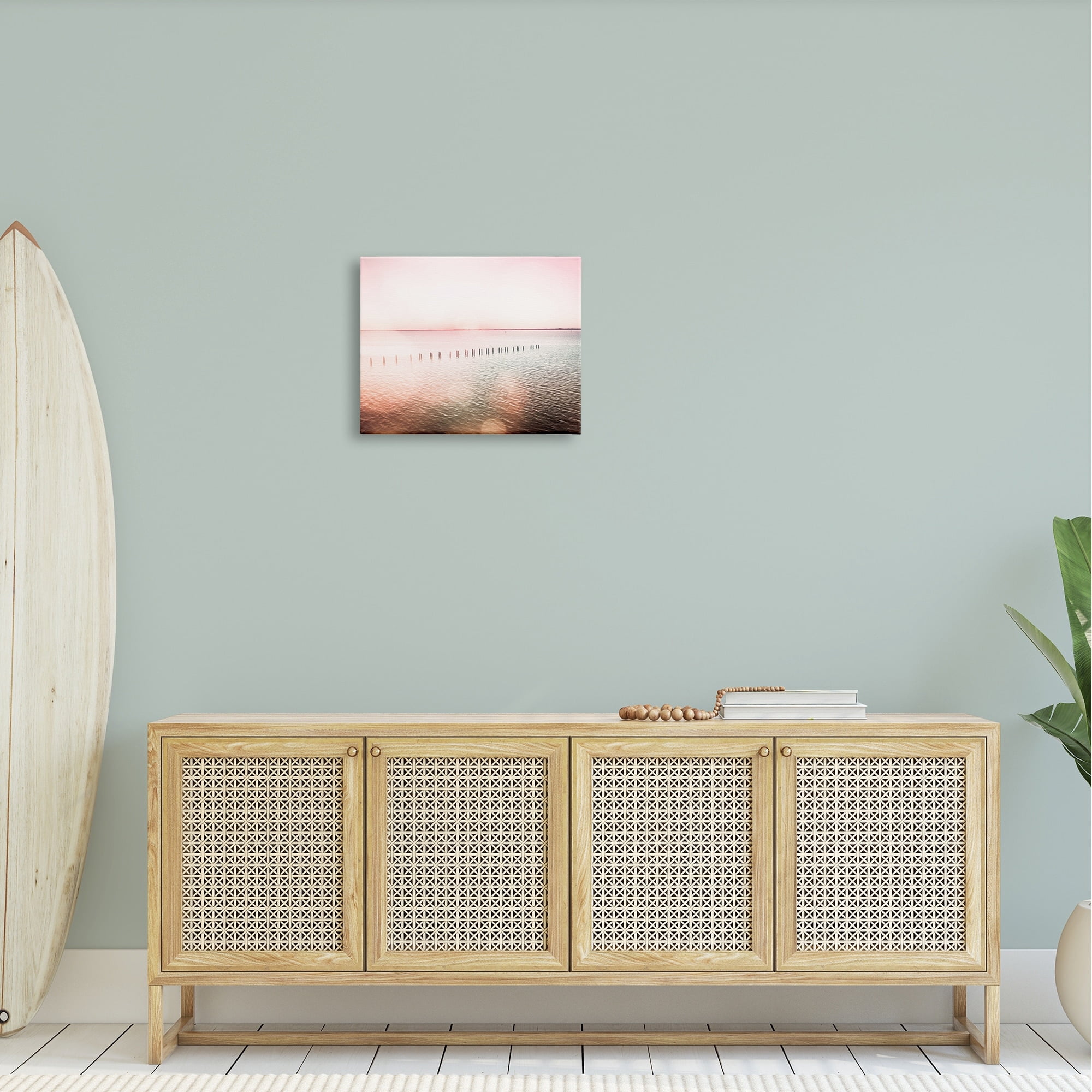 Stupell Industries Sunny Pink Ocean Posts Horizon Round Light Rays Canvas Wall Art, 48 x 36, Design by Amy Brinkman