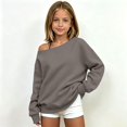 thumbnail image 2 of mgoYE Cute Sweatshirts for Teen Girls Solid Lightweight Off The Shoulder Tops Pullovers Long Sleeve Y2K Loose Fit Tunic Tops, 2 of 5