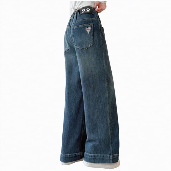 mgoYE Girls Jeans Size 8 Kids Girls Casual Baggy Wide Leg Denim Pants Elastic Waist Casual Jeans Baggy Jeans for Girls(Blue,9-10 Years)