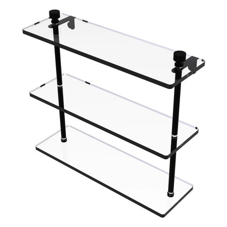 Allied Brass FT-5/16-BKM Foxtrot Collection 16 Inch Triple Tiered Glass Shelf, Matte Black