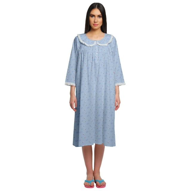Moomaya Chemise de Nuit Imprimée pour Femmes Longueur Genou en Coton