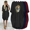 thumbnail image 1 of REDHOTYPE Robe Midi Rétro Halloween Manches Longues Col Rond Mode Décontractée Style Rue Imprimé Crâne Robe Midi Vêtements de Maison, 1 of 3
