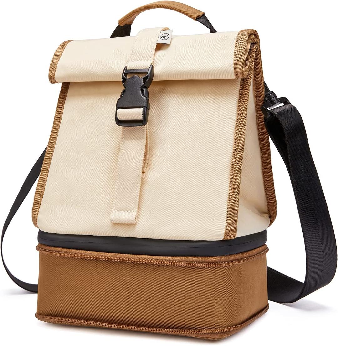 Insulated Dual Compartment Lunch Bag Expandable Roll Top Lunch Box for