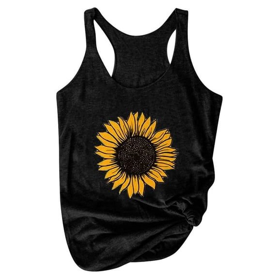 YMNXA Women's Tank Top Summer Round Neck Sleeveless Flower Printed Loose Fit Comfortable Fashion Basic Top For Everyday Wear,Black,Xxl