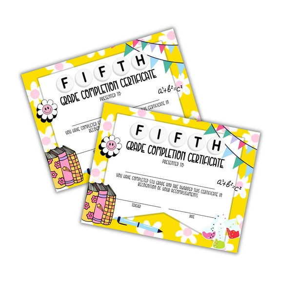 5th Fifth Grade Certificate of Completion Graduation Diploma 30pk 8.5x11 90s Seed Friendship Bracelet Checkered Neutral Award Theme Trendy Minimalist