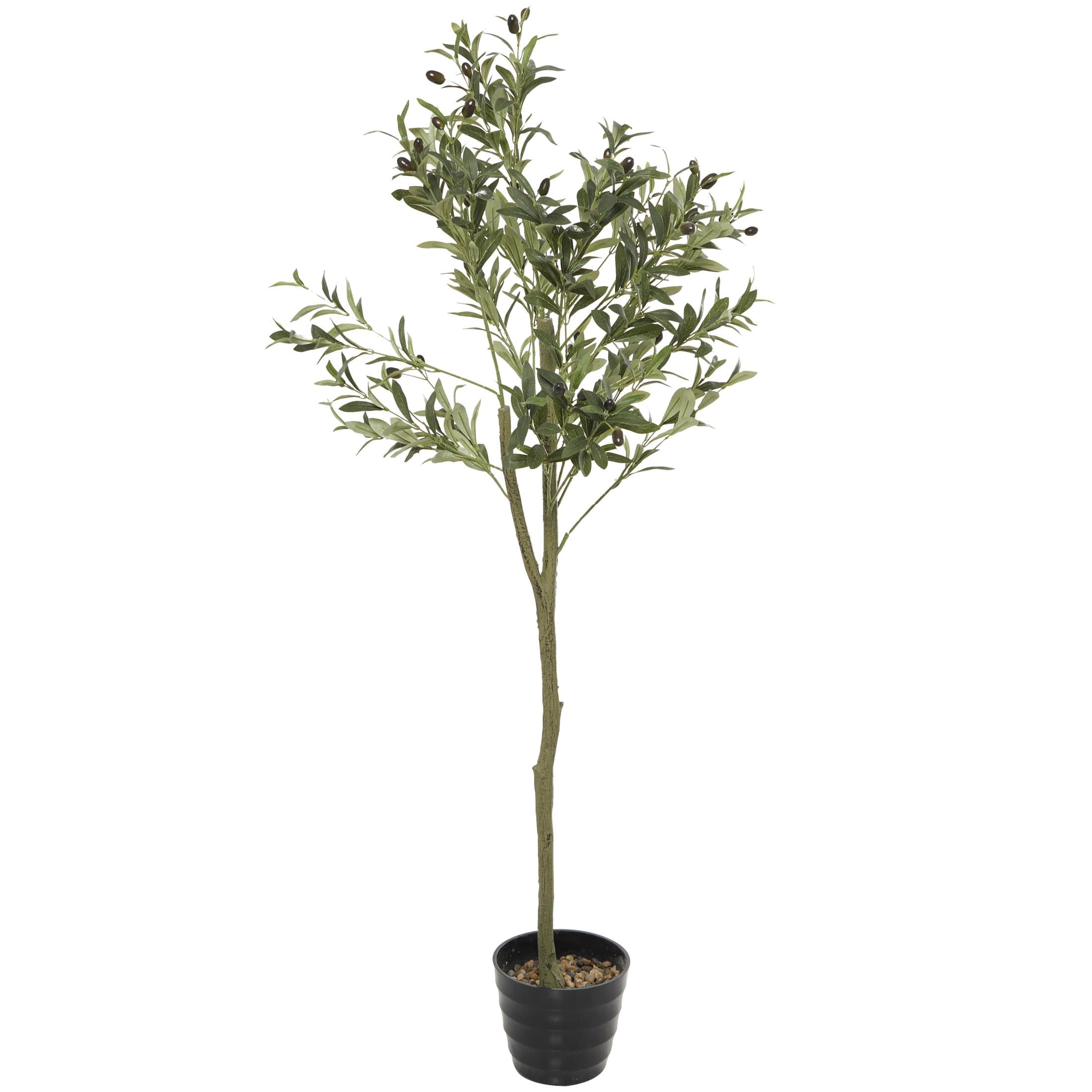 DecMode 59" Artificial Olive Tree in Realistic Leaves and Black Melamine Pot