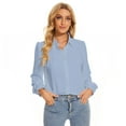 thumbnail image 2 of Button Down Blouses for Women Long Sleeve Pleated Tops Casual Business Blouse for Office Wear Chiffon Elegant Blue Shirt for Women, 2 of 5
