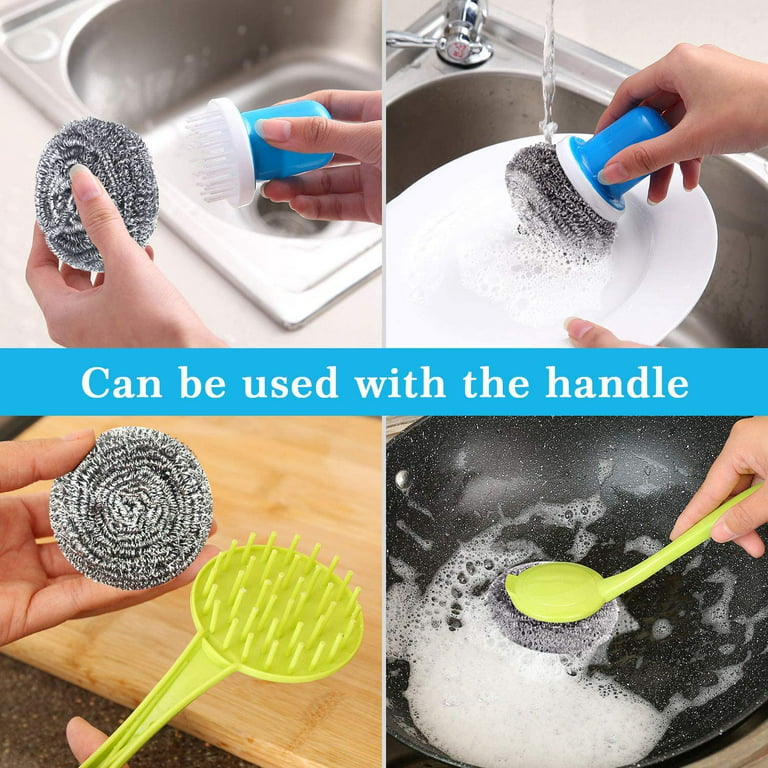 Kitchen Stainless Steel Wire Sponge for Pans - Pack of 4 - Metal Scrubbers  for Dish Cleaning - Scrubber for Pots Scouting Pad