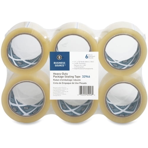 Business Source Heavy-duty Packaging/Sealing Tape 110 yd Length x 1.88' Width - 3' Core - 1.60 mil - 6 / Pack - Clear