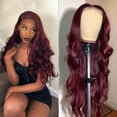 thumbnail image 4 of TUTUnaumb Lace Front Wigs Human Hair Glueless Wine Red Colored Body Wave Wigs Pre Plucked with Baby Hair 180 Density 13x4 HD Transparent Frontal Wigs for Women 28Inch-Red, 4 of 9