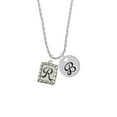 thumbnail image 2 of Delight Jewelry Silvertone Pebble Border Initial - R Silvertone Script Initial Disc - B - Charm Necklace, 20"+3", 2 of 4