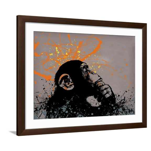 Art.com Thinker Monkey Giclee Print by The Graffiti Collection, Brown Frame Wall Art, 40" x 32"