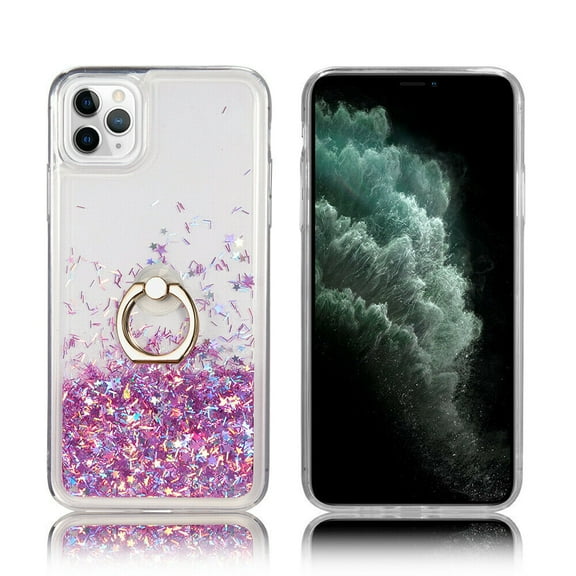 Kaleidio Case For iPhone 12 Pro Max (6.7") [Waterfall Quicksand] TPU Slim Gel [Ring Stand] Hybrid Skin Cover [Liquid Glitter Purple]