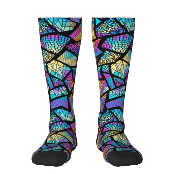 Vsdgher Colored Glass1 Print Thigh High Socks Extra Long Stretchy Sock Women Over Knee High Opaque Stocking Daily Wear