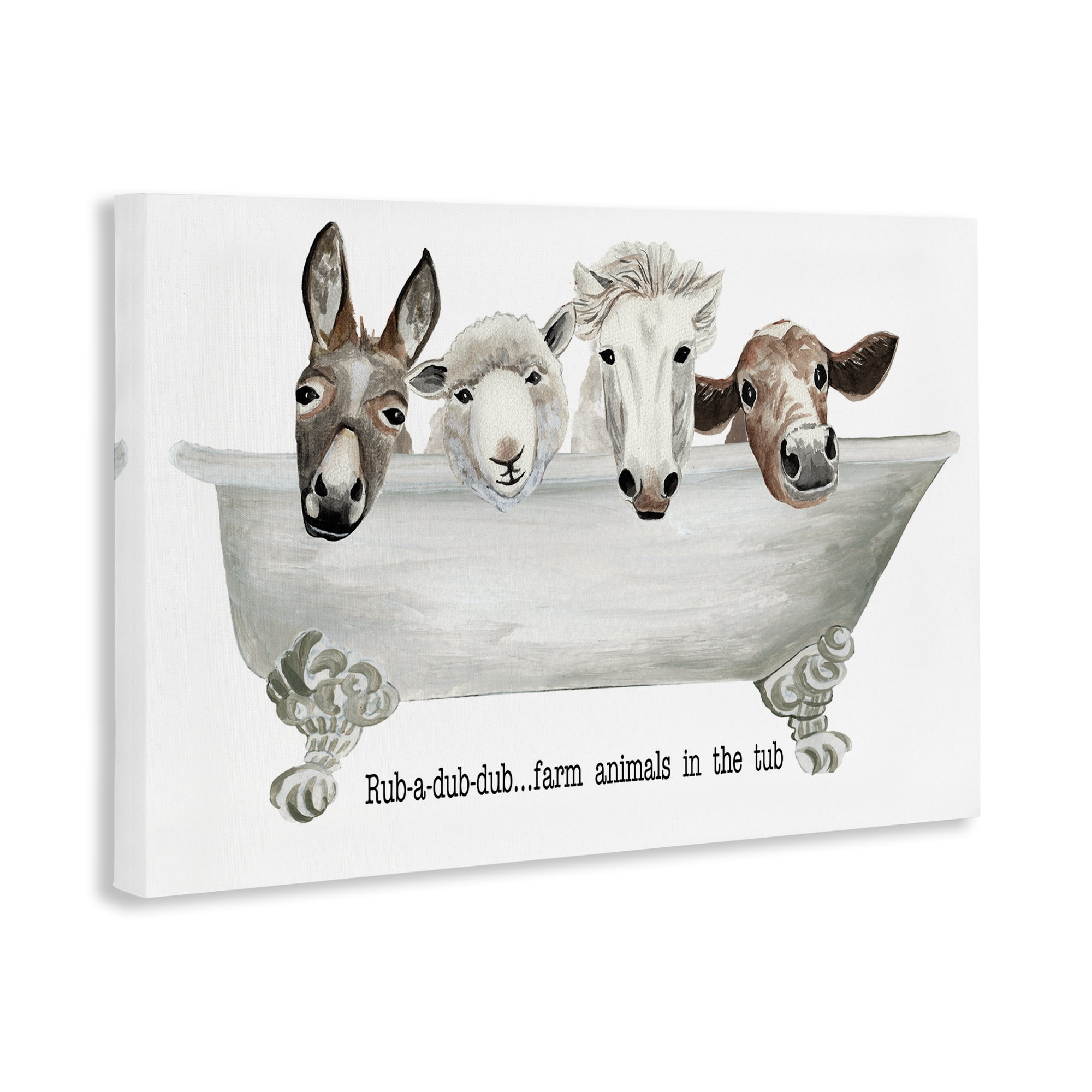 Stupell Industries Farm Animals Tub Bath & Laundry Painting Wrapped Canvas Art Print Wall Art, 45 x 30