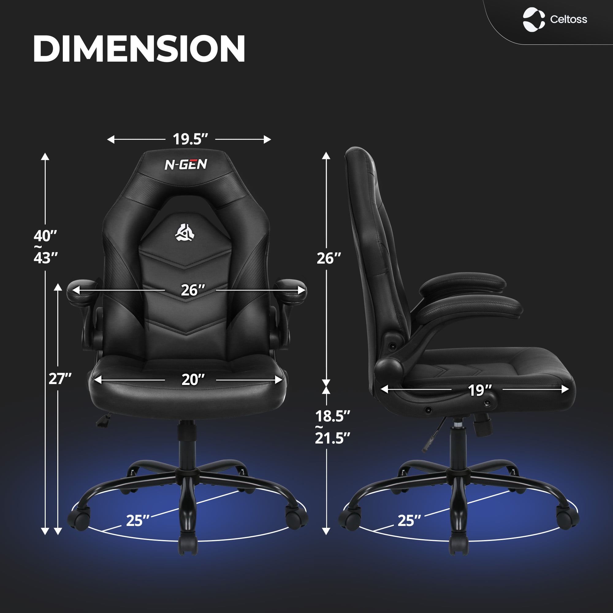CELTOSS  Black Gaming Chair, Flip-up Armrest Computer Chair Ergonomic Office Chair PU Leather Desk Chair Executive Adjustable Swivel Task Chair