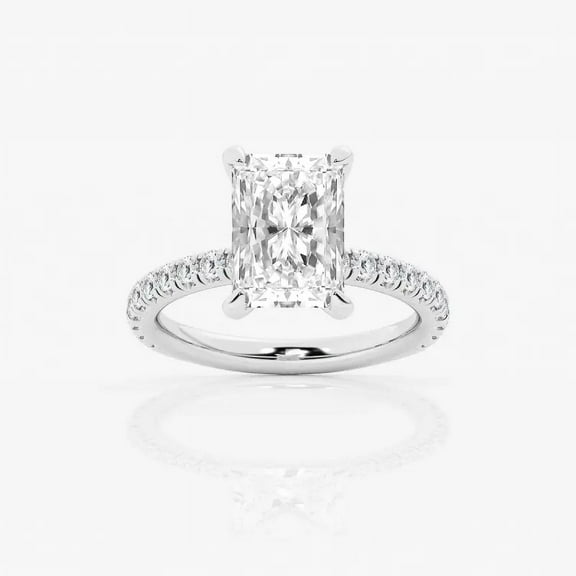 Zoya Jewel 2.1 Ct Radiant Cut Lab Created Diamond Engagement Ring for Women – Solitaire with Accents – 14K White Gold Plated – Jewelry Gift for Daily Use