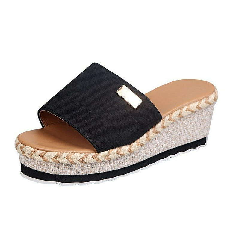 NGTEVOOS Women Bowknot Beach Summer Slippers Platform Slope Heels Plus Size Shoes