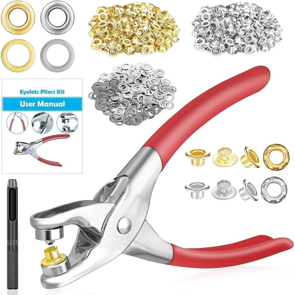 Grommet Tool Kit with 800 pcs 1/4 Inch 6mm (Inside) Metal Eyelets with Washers, Heavy Duty Grommet Kit, Grommets Pucher with Hole Punch and Eyelets, Eyelet Pliers Kit for Tarp（Gold and Silver）