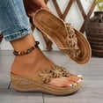 thumbnail image 3 of Rokment Womens Bling Rhinestones Flower Orthopedic Flip Flops Boho Beach Summer Leather Platform Wedge Arch Support Dress Slip on Sandals Comfortable Walking Slides Thong Slippers Brown Size 7.5, 3 of 6