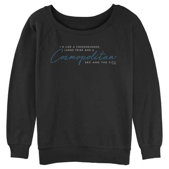 Junior's Sex and the City Carrie's Cheeseburger, Fries & Cosmo  Sweatshirt Black Small