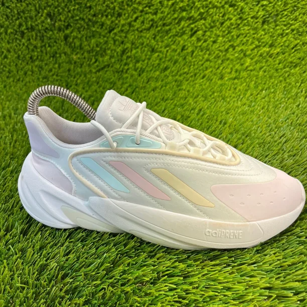 Adi-das Ozelia Mens Size 5 White Pink Athletic Running Walking Shoes Sneakers