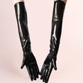 thumbnail image 4 of Ljudmp Womens Shiny Black Patent Leather Gloves Punk Style Elbow Long Gloves for Party Dance Club Costumes Black 2Pairs, 4 of 6